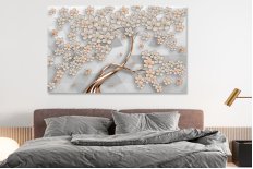 Tablou abstract copac flori gri-maro