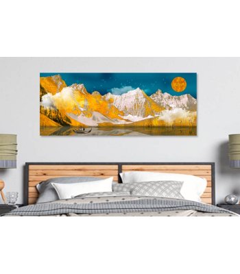 Tablou canvas peisaj munte auriu luna